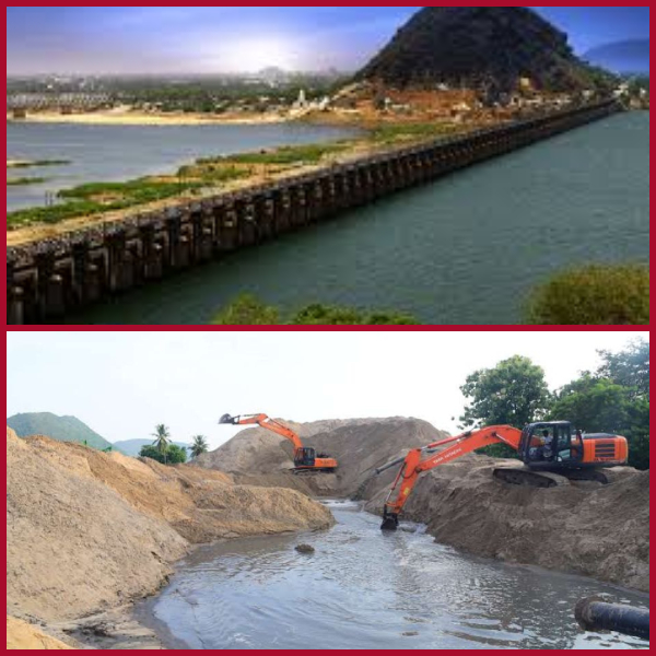 Silt accumulating in the Krishna River